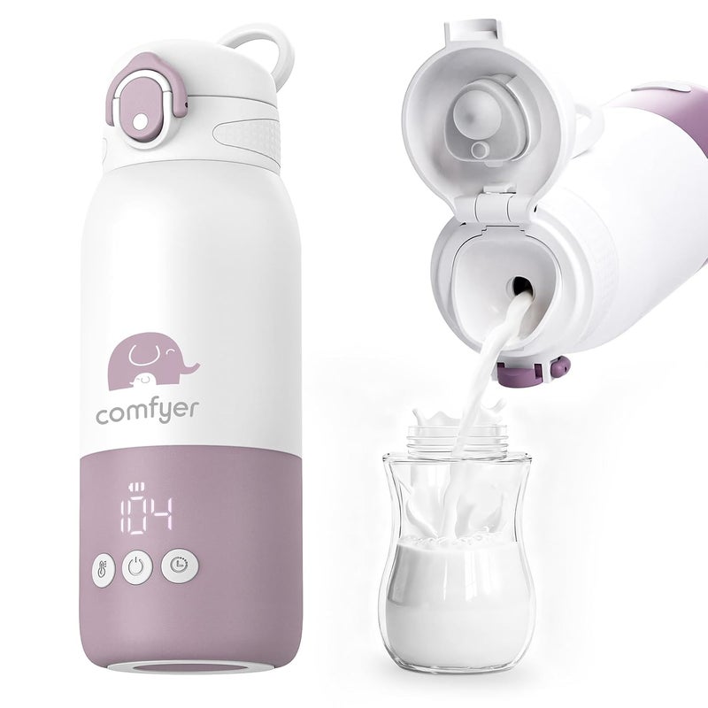 Comfyer Portable Baby Bottle Warmer for Travel, Portable Milk Warmer with Fast Heating & Long Battery Life, Instant Breast Milk, Formula/Water Bottle with 12 Ounces Big Capacity, Baby Flask for Vehicle - Image 1